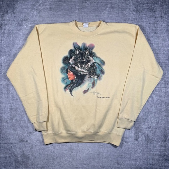 Impulse Wear Other - Vintage Nature Sweatshirt Mens XL Yellow Jan Taylor Native American Wolf